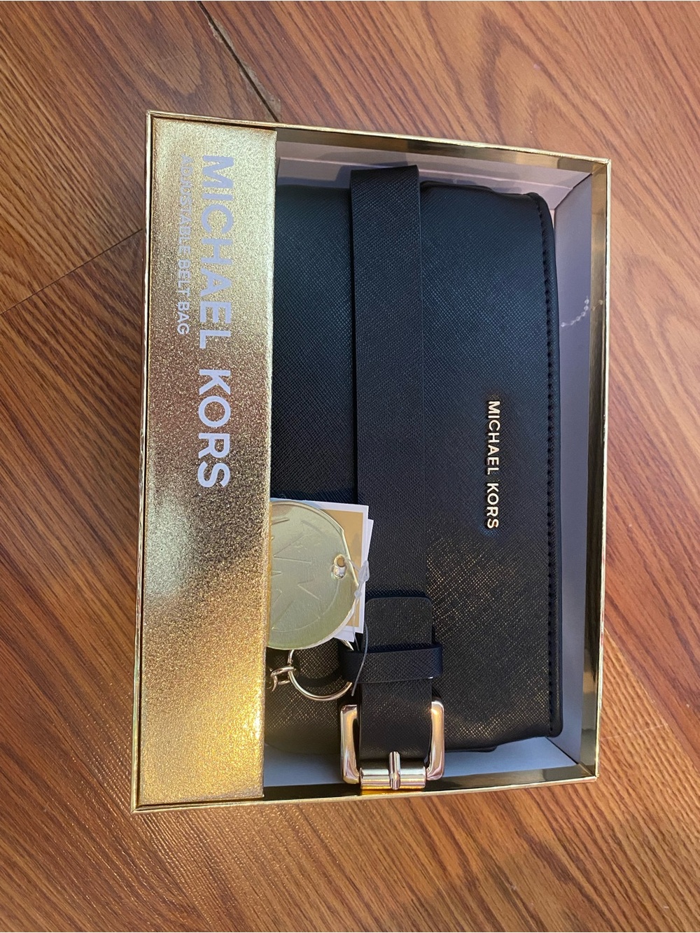 Michael Kors Black Saffiano Belt Bag with Gold Hardware